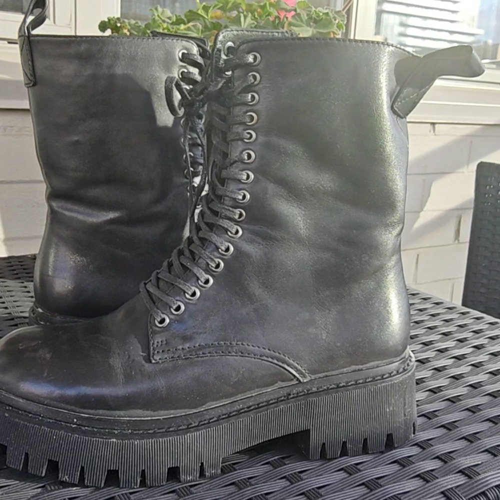 Black Lace-Up Combat Boots